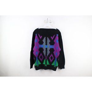 Vtg 90s Coogi Style Womens S / M Distressed Rainbow Fiesta Knit Cosby Sweater